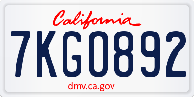CA license plate 7KGO892