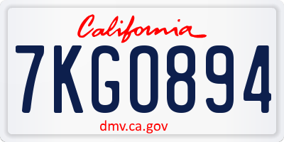 CA license plate 7KGO894
