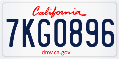 CA license plate 7KGO896