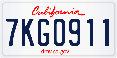 CA license plate 7KGO911
