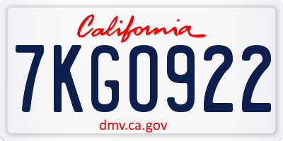CA license plate 7KGO922