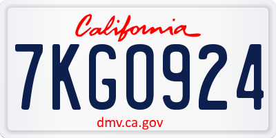 CA license plate 7KGO924