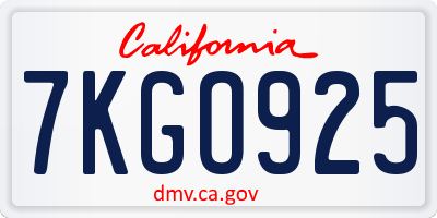 CA license plate 7KGO925