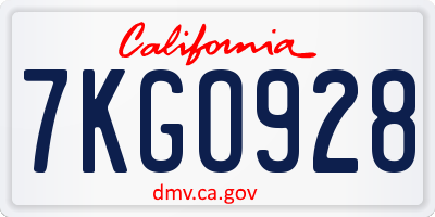 CA license plate 7KGO928