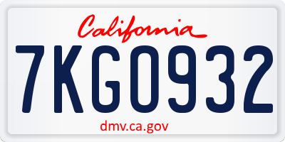 CA license plate 7KGO932