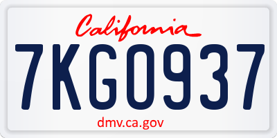 CA license plate 7KGO937