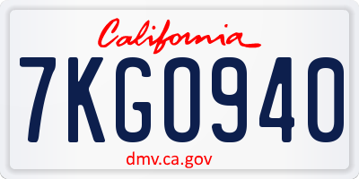 CA license plate 7KGO940