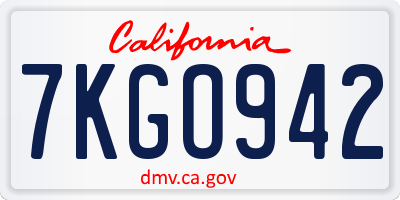 CA license plate 7KGO942
