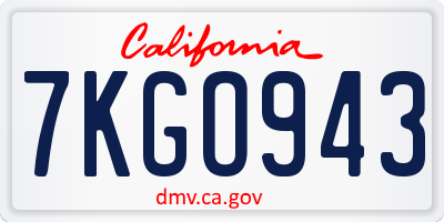CA license plate 7KGO943