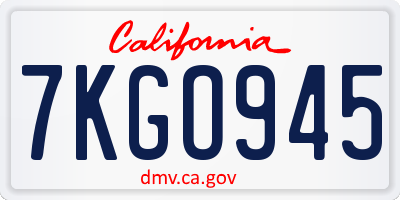CA license plate 7KGO945