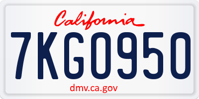 CA license plate 7KGO950