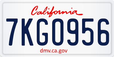 CA license plate 7KGO956