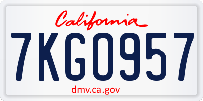 CA license plate 7KGO957