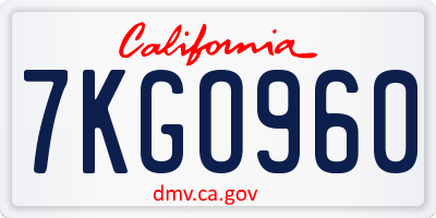 CA license plate 7KGO960