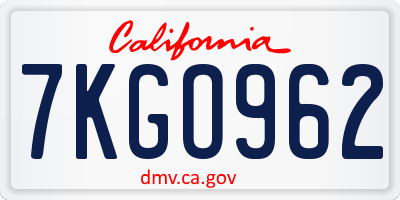 CA license plate 7KGO962