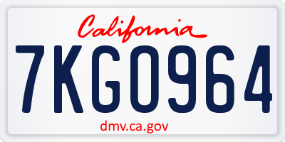 CA license plate 7KGO964