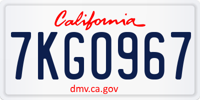 CA license plate 7KGO967