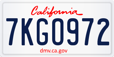 CA license plate 7KGO972