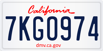 CA license plate 7KGO974