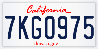 CA license plate 7KGO975