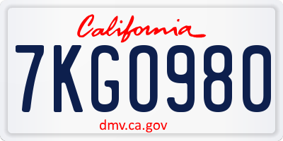 CA license plate 7KGO980