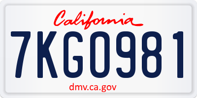 CA license plate 7KGO981