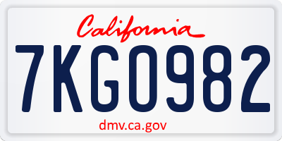 CA license plate 7KGO982