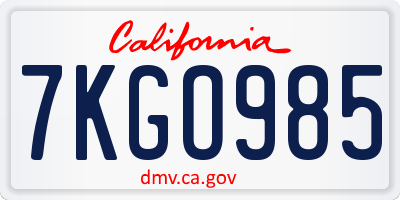 CA license plate 7KGO985