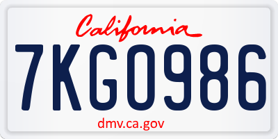 CA license plate 7KGO986
