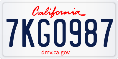 CA license plate 7KGO987