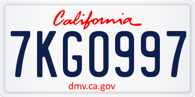CA license plate 7KGO997