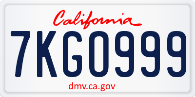 CA license plate 7KGO999