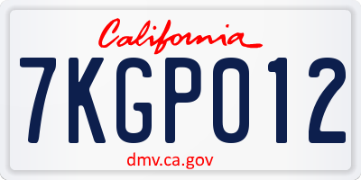 CA license plate 7KGP012