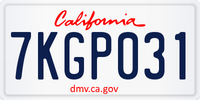 CA license plate 7KGP031