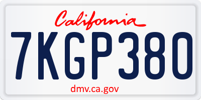 CA license plate 7KGP380