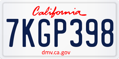 CA license plate 7KGP398