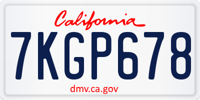 CA license plate 7KGP678