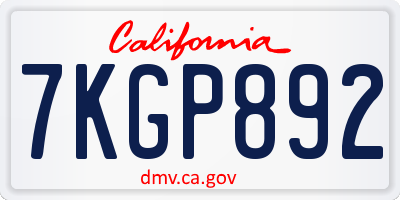 CA license plate 7KGP892