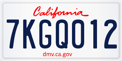 CA license plate 7KGQ012