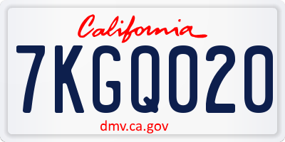 CA license plate 7KGQ020