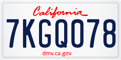 CA license plate 7KGQ078