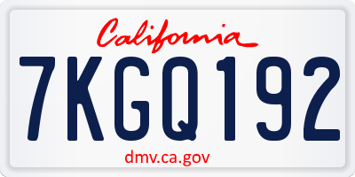CA license plate 7KGQ192