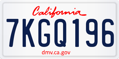 CA license plate 7KGQ196