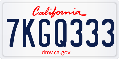 CA license plate 7KGQ333
