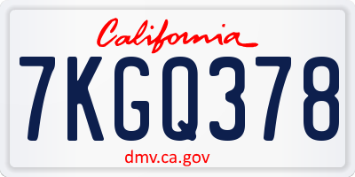 CA license plate 7KGQ378