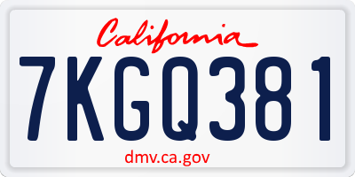 CA license plate 7KGQ381