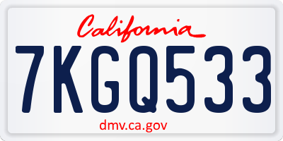CA license plate 7KGQ533