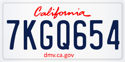 CA license plate 7KGQ654