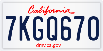 CA license plate 7KGQ670