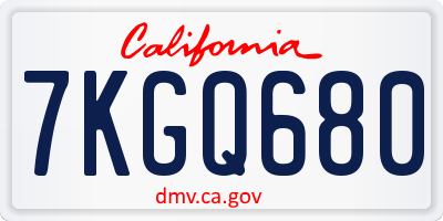 CA license plate 7KGQ680